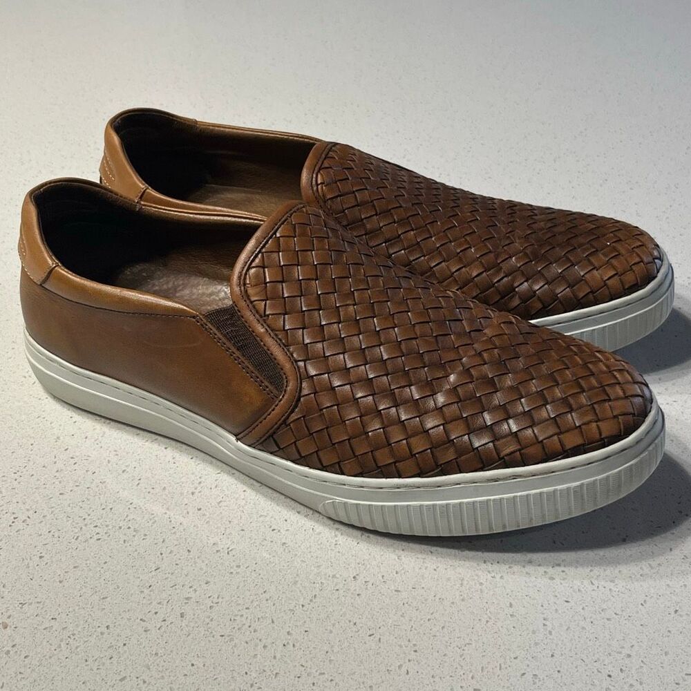 Johnston & Murphy Woven Leather Slip On Sneakers Mens 10M Brown 27-1996
